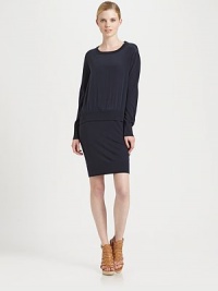 Offering luxurious style, this mixed-media dress features merino wool and stretch-silk details.Round necklineLong sleevesElbow patchesPull-on styleRibbed trimAbout 22 from natural waistBody and elbow patches: 92% silk/8% elastaneSleeves and trim: merino woolDry cleanImported Model shown is 5'11 (180cm) wearing US size Small. Offering luxurious style, this mixed-media dress features merino wool and stretch-silk details.Round necklineLong sleevesElbow patchesPull-on styleRibbed trimAbout 22 from natural waistBody and elbow patches: 92% silk/8% elastaneSleeves and trim: merino woolDry cleanImported Model shown is 5'11 (180cm) wearing US size Small.