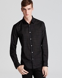 Lightweight, almost sheer cotton material rewards the wearer with soft, all-day comfort and the unique graph check pattern elevates your casual style with a hint of the designer's hand. Lightweight, almost sheer cotton material rewards the wearer with soft, all-day comfort and the unique graph check pattern elevates your casual style with a hint of the designer's hand.