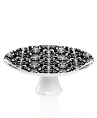An old-world pattern blooms anew on the Nouveau Chic cake stand. Featuring a timeless black and white palette, polished platinum trim and brilliant sheen in elegant porcelain from Classic Coffee & Tea by Yedi. An old-world pattern blooms anew on the Nouveau Chic cake stand. Featuring a timeless black and white palette, polished platinum trim and brilliant sheen in elegant porcelain from Classic Coffee & Tea by Yedi.