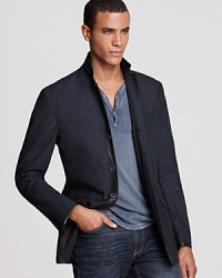 The unique notch collar allows this handsome blazer to quickly transform into a lightweight jacket, a versatile double-move that sweetens the deal on your midnight style. Another rocker-friendly design from the always on-point John Varvatos USA. The unique notch collar allows this handsome blazer to quickly transform into a lightweight jacket, a versatile double-move that sweetens the deal on your midnight style. Another rocker-friendly design from the always on-point John Varvatos USA.