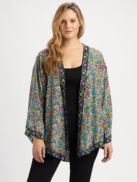 A duet of prints adds charming appeal to this silk shrug. Layer it over almost anything.Open-front designLong sleevesContrast trimAllover printPull-on styleAbout 27 from shoulder to hemSilkDry cleanImported A duet of prints adds charming appeal to this silk shrug. Layer it over almost anything.Open-front designLong sleevesContrast trimAllover printPull-on styleAbout 27 from shoulder to hemSilkDry cleanImported