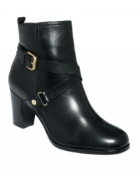 Eye-catching style. Jones New York's Bodder dress booties are polished and sleek, setting the scene for the dressy buckled straps that crisscross the vamp. Eye-catching style. Jones New York's Bodder dress booties are polished and sleek, setting the scene for the dressy buckled straps that crisscross the vamp.