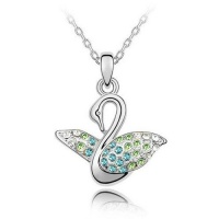 Silver Tone White Gold Swarovski Style Crystal Swan Pendant Necklace Silver Tone White Gold Swarovski Style Crystal Swan Pendant Necklace