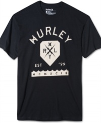 Keep cool in this solid tee with unique graphic on front by Hurley. Keep cool in this solid tee with unique graphic on front by Hurley.
