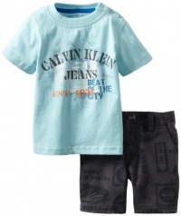 Calvin Klein Baby-boys Infant Tee With Printed Short, Blue, 18 Months Calvin Klein Baby-boys Infant Tee With Printed Short, Blue, 18 Months