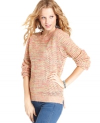 Candy girl: from the slight high-low hem to the yummy variegated hues, It's Our Time's chunky sweater is a colorful style for every day. Candy girl: from the slight high-low hem to the yummy variegated hues, It's Our Time's chunky sweater is a colorful style for every day.