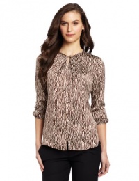 Jones New York Women's Pleated Round Neck Blouse, Multi, 12 Jones New York Women's Pleated Round Neck Blouse, Multi, 12
