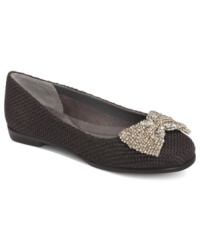 Perfectly shiny. Aerosoles' Impeccable flats feature a beaded silver bow embellishment at the toe.