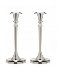 Cast your home in a more beautiful light with Godinger candlesticks. A classic tulip shape defines a polished aluminum pair to accentuate any setting. Cast your home in a more beautiful light with Godinger candlesticks. A classic tulip shape defines a polished aluminum pair to accentuate any setting.