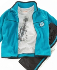 Your little rockstar will totally dig these new duds by Kids Headquarters featuring a vibrant fleece jacket, sporty pants, and a guitar graphic tee. Your little rockstar will totally dig these new duds by Kids Headquarters featuring a vibrant fleece jacket, sporty pants, and a guitar graphic tee.