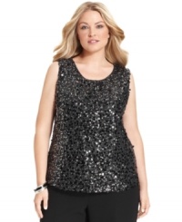 Go bold with a sequined tank from Calvin Klein. This plus size shell pairs easily with everything from a tailored skirt suit to your favorite jeans. Go bold with a sequined tank from Calvin Klein. This plus size shell pairs easily with everything from a tailored skirt suit to your favorite jeans.