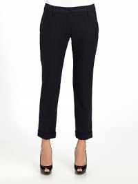 THE LOOKPinstripe patternMid-width waistband with belt loops and logo button closureFront zipperSide pocketsCuffed hemDual button patch pockets at backTHE FITRise, about 8Inseam, about 27THE MATERIAL90% virgin wool/10% polyamideCARE & ORIGINDry cleanImported THE LOOKPinstripe patternMid-width waistband with belt loops and logo button closureFront zipperSide pocketsCuffed hemDual button patch pockets at backTHE FITRise, about 8Inseam, about 27THE MATERIAL90% virgin wool/10% polyamideCARE & ORIGINDry cleanImported