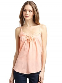THE LOOKTonal jacquard woven polka dot printAdjustable spaghetti strapsRosette detailGentle ruching in front and backSmocked back with button closuresTHE FITAbout 24 from shoulder to hemTHE MATERIALSilkSecond fabric: 65% viscose/35% silkCARE & ORIGINDry cleanImportedModel shown is 5'10½ (179cm) wearing US size 4. THE LOOKTonal jacquard woven polka dot printAdjustable spaghetti strapsRosette detailGentle ruching in front and backSmocked back with button closuresTHE FITAbout 24 from shoulder to hemTHE MATERIALSilkSecond fabric: 65% viscose/35% silkCARE & ORIGINDry cleanImportedModel shown is 5'10½ (179cm) wearing US size 4.