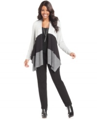 Layer your fall/winter looks with AGB's plus size cardigan, featuring a trend-right colorblocked pattern. Layer your fall/winter looks with AGB's plus size cardigan, featuring a trend-right colorblocked pattern.