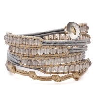 Pugster Pale Yellow Stone Gray Cotton Wrap Bracelet Metal Button Adjustable Chip Pugster Pale Yellow Stone Gray Cotton Wrap Bracelet Metal Button Adjustable Chip