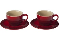 Le Creuset Stoneware Set of 2 Cappuccino Cups and Saucers, Cherry Le Creuset Stoneware Set of 2 Cappuccino Cups and Saucers, Cherry