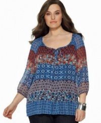 Elementz Plus Size Top, Three Quarter Sleeve, Printed Stapelton, Size 2x Mulit Color Elementz Plus Size Top, Three Quarter Sleeve, Printed Stapelton, Size 2x Mulit Color