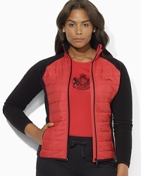 A lightweight fleece mockneck gets a preppy update from a quilted panel in a contrast color at the front and an iconic L-RL adorning the left chest. A lightweight fleece mockneck gets a preppy update from a quilted panel in a contrast color at the front and an iconic L-RL adorning the left chest.