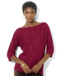 Crafted in a loose, airy knit from lightweight linen, Lauren Ralph Lauren's boatneck sweater exudes cozy, chic style with relaxed dolman sleeves. Crafted in a loose, airy knit from lightweight linen, Lauren Ralph Lauren's boatneck sweater exudes cozy, chic style with relaxed dolman sleeves.