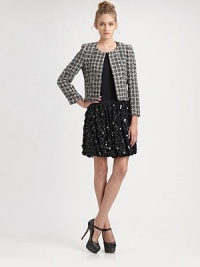 Classic tweed, cropped and boxy in a chic open-front silhouette.JewelneckLong sleevesOpen frontAbout 20 from shoulder to hem80% polyester/20% viscoseDry cleanImportedModel shown is 5'11 (180cm) wearing US size Small.This style runs true to size. We recommend ordering your usual size for a standard fit. Classic tweed, cropped and boxy in a chic open-front silhouette.JewelneckLong sleevesOpen frontAbout 20 from shoulder to hem80% polyester/20% viscoseDry cleanImportedModel shown is 5'11 (180cm) wearing US size Small.This style runs true to size. We recommend ordering your usual size for a standard fit.