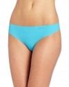 Calvin Klein Women's Invisibles Thong, Vivid Turquoise, Medium