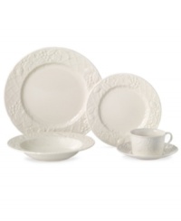 Country dining. Embossed with fruit and flora, the classic English Country place settings suffuse casual tables with quiet grace and, in hardy Mikasa stoneware, also stands up to three meals a day. Country dining. Embossed with fruit and flora, the classic English Country place settings suffuse casual tables with quiet grace and, in hardy Mikasa stoneware, also stands up to three meals a day.