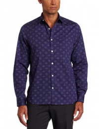 Perry Ellis Men's Long-Sleeve Slim-Fit Diamond-Printed Woven Shirt