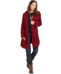 An open-stitch knit adds on-trend texture to this long Lucky Brand Jeans sweater that's perfect for fall layering! An open-stitch knit adds on-trend texture to this long Lucky Brand Jeans sweater that's perfect for fall layering!