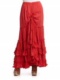 THE LOOKBanded elastic waistDrawstring accentsTiered ruffled detailsTHE FITAbout 40 longTHE MATERIALViscoseCotton linedCARE & ORIGINMachine washImportedModel shown is 5'10 (177cm) wearing US size Small. THE LOOKBanded elastic waistDrawstring accentsTiered ruffled detailsTHE FITAbout 40 longTHE MATERIALViscoseCotton linedCARE & ORIGINMachine washImportedModel shown is 5'10 (177cm) wearing US size Small.