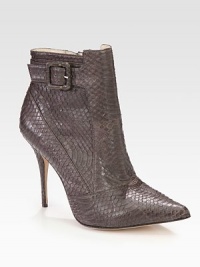 Luxe snakeskin silhouette with a daring heel, buckle strap and classic point toe. Self-covered heel, 4 (100mm)Snakeskin upperPoint toeSide zip and adjustable buckle strapLeather lining and solePadded insoleImportedOUR FIT MODEL RECOMMENDS ordering true size. Luxe snakeskin silhouette with a daring heel, buckle strap and classic point toe. Self-covered heel, 4 (100mm)Snakeskin upperPoint toeSide zip and adjustable buckle strapLeather lining and solePadded insoleImportedOUR FIT MODEL RECOMMENDS ordering true size.