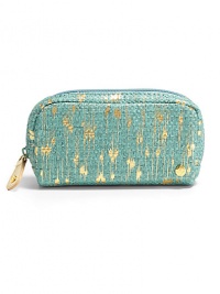 THE LOOKMetallic brushstrokes on canvasPetite rectangular silhouetteTop zip closure with studded leather pullSignature goldtone S studInside logo printTHE MEASUREMENT5¾W X 3H X 1½DTHE MATERIALCanvasFully linedORIGINImported THE LOOKMetallic brushstrokes on canvasPetite rectangular silhouetteTop zip closure with studded leather pullSignature goldtone S studInside logo printTHE MEASUREMENT5¾W X 3H X 1½DTHE MATERIALCanvasFully linedORIGINImported