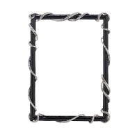 This black hand-enameled frame is adorned with an eye-catching silver-tone ribbon of clear pave Swarovski® crystals. This black hand-enameled frame is adorned with an eye-catching silver-tone ribbon of clear pave Swarovski® crystals.