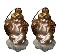 Set of 2 Blown Glass Cherub Angel Christmas Ornaments with Gold Glitter Wings Set of 2 Blown Glass Cherub Angel Christmas Ornaments with Gold Glitter Wings