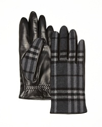With a tonal check pattern on the back and a soft leather front, these warm wool-lined gloves evoke the classic heritage of Burberry. With a tonal check pattern on the back and a soft leather front, these warm wool-lined gloves evoke the classic heritage of Burberry.