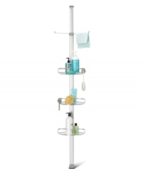 A place for everything and everything in its place. This simplehuman shower caddy keeps bath items out of the way yet well within reach with three adjustable storage baskets and two washcloth rods. Featuring hooks for razors, toothbrushes and more, plus an integrated soap dish. Designed to store bottles upside down for quick dispensing. Durable stainless steel and aluminum won't rust or discolor. A place for everything and everything in its place. This simplehuman shower caddy keeps bath items out of the way yet well within reach with three adjustable storage baskets and two washcloth rods. Featuring hooks for razors, toothbrushes and more, plus an integrated soap dish. Designed to store bottles upside down for quick dispensing. Durable stainless steel and aluminum won't rust or discolor.