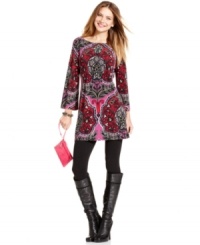Brighten up with this versatile piece from Style&co. Wear it as a tunic and pair with leggings and jeans, or try it alone as a mini dress with opaque tights and booties. Brighten up with this versatile piece from Style&co. Wear it as a tunic and pair with leggings and jeans, or try it alone as a mini dress with opaque tights and booties.