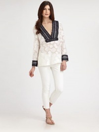 Inspired by timeless bohemian style, this cotton top is flawlessly complemented by lovely embellishments.Embellished necklineLong sleevesSide slitsAbout 29 from shoulder to hem74% cotton/26% silkDry cleanImported Model shown is 5'10 (177cm) wearing US size 4. OUR FIT MODEL RECOMMENDS ordering true size. Inspired by timeless bohemian style, this cotton top is flawlessly complemented by lovely embellishments.Embellished necklineLong sleevesSide slitsAbout 29 from shoulder to hem74% cotton/26% silkDry cleanImported Model shown is 5'10 (177cm) wearing US size 4. OUR FIT MODEL RECOMMENDS ordering true size.