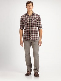 A true hybrid between a best selling 5-pocket denim and classic chino style, rendered in ultra-soft cotton. Hand-sanding and whiskering gives natural highs and lows for a beautiful worn-in look.Zip flyFront slash, back welt pocketsInseam, about 34CottonMachine washMade in USA A true hybrid between a best selling 5-pocket denim and classic chino style, rendered in ultra-soft cotton. Hand-sanding and whiskering gives natural highs and lows for a beautiful worn-in look.Zip flyFront slash, back welt pocketsInseam, about 34CottonMachine washMade in USA
