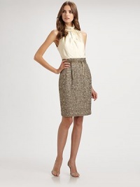 A fresh pair featuring sumptuous silk, textural tweed and gorgeous beading at the waist.Stand collarSleevelessFront keyholeBack keyhole with button closureConcealed back zipAbout 21 from natural waistFully linedBodice: silkSkirt: 60% cotton/35% polyester/3% polyamide/2% polyacrylicDry cleanImportedModel shown is 5'10 (177cm) wearing US size 4. A fresh pair featuring sumptuous silk, textural tweed and gorgeous beading at the waist.Stand collarSleevelessFront keyholeBack keyhole with button closureConcealed back zipAbout 21 from natural waistFully linedBodice: silkSkirt: 60% cotton/35% polyester/3% polyamide/2% polyacrylicDry cleanImportedModel shown is 5'10 (177cm) wearing US size 4.
