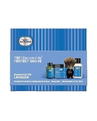 The 4 Elements of The Perfect Shave® combine The Art of Shaving's aromatherapy based products, handcrafted accessories and expert shaving technique to guarantee optimal shaving results while relieving and preventing ingrown hairs, razor burn, tough beard and sensitive skin. The Full Size Kit offers Pre-Shave Oil (2 fl. oz), Shaving Cream (3 oz), After Shave Balm (4 fl. oz), and a Pure Badger Shaving Brush. Lavender Essential Oil for normal to sensitive skin The 4 Elements of The Perfect Shave® combine The Art of Shaving's aromatherapy based products, handcrafted accessories and expert shaving technique to guarantee optimal shaving results while relieving and preventing ingrown hairs, razor burn, tough beard and sensitive skin. The Full Size Kit offers Pre-Shave Oil (2 fl. oz), Shaving Cream (3 oz), After Shave Balm (4 fl. oz), and a Pure Badger Shaving Brush. Lavender Essential Oil for normal to sensitive skin