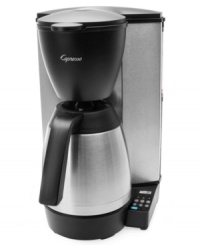 Love what's brewing! An attractive stainless steel coffee maker prepares 10 cups of rich, full-flavored coffee in 8 minutes for a pick-me-up in nearly an instant. A drip-stop feature lets you pour a cup mid-brew, while the thermal vacuum carafe with drip-free pouring spout keeps coffee hot for up to 4 hours, so you always have a cup on hand. 1-year warranty. Model MT600. Love what's brewing! An attractive stainless steel coffee maker prepares 10 cups of rich, full-flavored coffee in 8 minutes for a pick-me-up in nearly an instant. A drip-stop feature lets you pour a cup mid-brew, while the thermal vacuum carafe with drip-free pouring spout keeps coffee hot for up to 4 hours, so you always have a cup on hand. 1-year warranty. Model MT600.