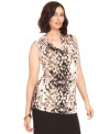 Flauniting an embellished print, Alfani's sleeveless plus size top is a perfect partner for your neutral bottoms.