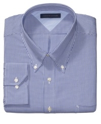 Bring a dapper new twist to your dress wardrobe with this crisp gingham shirt from Tommy Hilfiger. Bring a dapper new twist to your dress wardrobe with this crisp gingham shirt from Tommy Hilfiger.