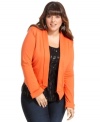 Top off your hot fall looks with ING's plus size jacket, featuring an open-front design.