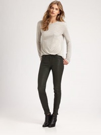 Channel rock 'n' roll vibes in these urban skinnies of soft leather with zippered cuffs and some serious stretch. THE FITSkinny fitMedium rise, about 8Inseam, about 29THE DETAILSButton closureZip flyFive-pocket styleZippered cuffsLeatherDry clean with a leather specialistMade in USA of imported fabricModel shown is 5'10 (177cm) wearing US size 4. Channel rock 'n' roll vibes in these urban skinnies of soft leather with zippered cuffs and some serious stretch. THE FITSkinny fitMedium rise, about 8Inseam, about 29THE DETAILSButton closureZip flyFive-pocket styleZippered cuffsLeatherDry clean with a leather specialistMade in USA of imported fabricModel shown is 5'10 (177cm) wearing US size 4.
