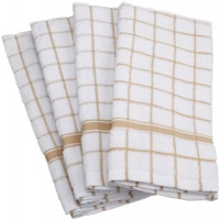 Excello Deluxe Windowpane Terry Towel, White with Pebble, Set of 4