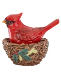 Sitting pretty, Winter Greetings cardinal salt and pepper shakers bring a sense of whimsy to a Lenox dinnerware pattern celebrating the beauty of the season. Sitting pretty, Winter Greetings cardinal salt and pepper shakers bring a sense of whimsy to a Lenox dinnerware pattern celebrating the beauty of the season.