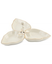 Fresh pick. The Eternal Leaf divided server from Lenox captures the intricacies of flora in fine ivory porcelain with polished gold trim. Fresh pick. The Eternal Leaf divided server from Lenox captures the intricacies of flora in fine ivory porcelain with polished gold trim.