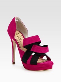 A large bow tops this low-cut, strappy silhouette of buttery suede and satin. Suede-covered heel, 5 (125mm)Suede platform, 1 (25mm)Compares to a 4 heel (100mm)Suede and satin upperLeather lining and solePadded insoleMade in Italy A large bow tops this low-cut, strappy silhouette of buttery suede and satin. Suede-covered heel, 5 (125mm)Suede platform, 1 (25mm)Compares to a 4 heel (100mm)Suede and satin upperLeather lining and solePadded insoleMade in Italy