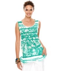 A tropical print and a cool burnout fabric make Style&co.'s tank stand out! Try it with white shorts or pants for a fresh look. A tropical print and a cool burnout fabric make Style&co.'s tank stand out! Try it with white shorts or pants for a fresh look.